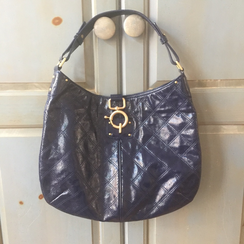Quilted Patent Leather Quincy Hobo in Bright Blue